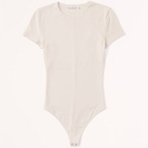Abercrombie & Fitch Short-Sleeve Cotton-Blend Seamless Crew Bodysuit Light Taupe